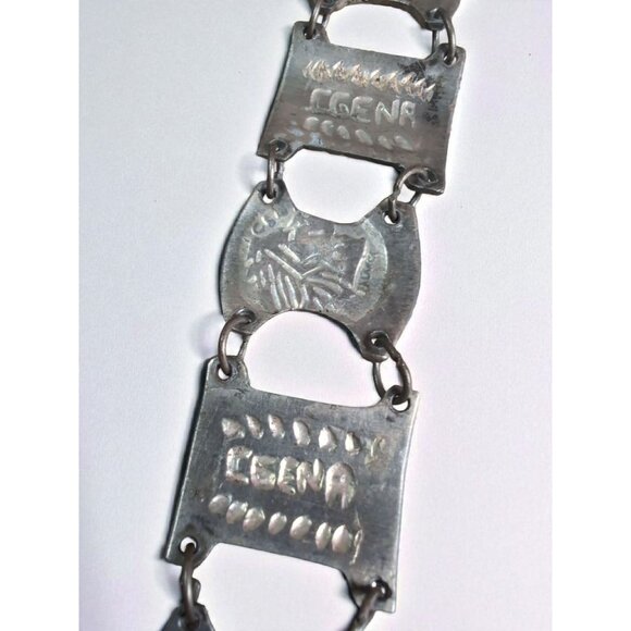 Vintage Colombian 900 Silver Centavos Bracelet 45g 7" Signed C GENA Flat Hook Cl - Picture 4 of 6